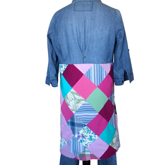 Patchwork Jacket, M: Upcycled Handmade Boho Duster, Denim & Quilt Looking Skirt - Picture 3 of 12